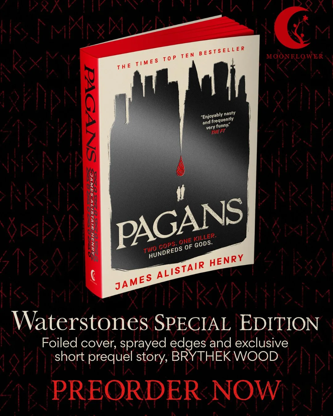 We couldn't be happier to share the pre-order link for the @waterstones special edition paperback of PAGANS by @james521henry. With a beautiful foiled cover, red spredges and an exclusive short story, it is a treat. Limited numbers, so pre-order now 