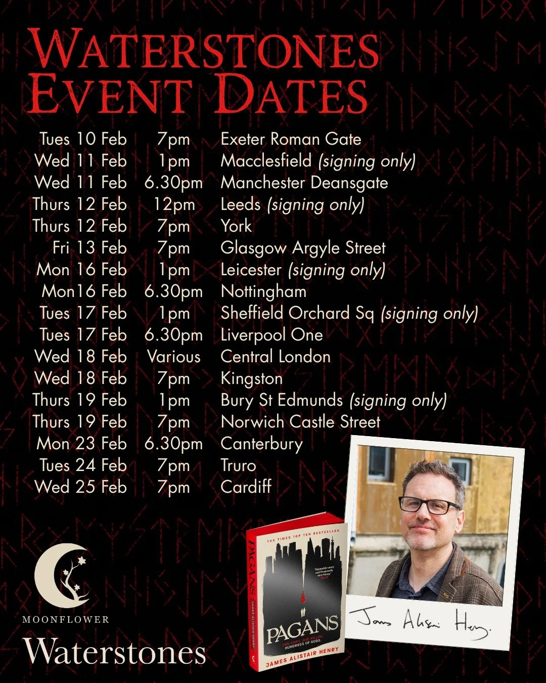 Pagans is coming to a @waterstones near you! Yes, @james521henry is off on a tour of the country (from Truro to Glasgow, no less, and with more date to be confirmed!) for events, Q&amp;As and signings. Events are limited capacity, so get in there qui