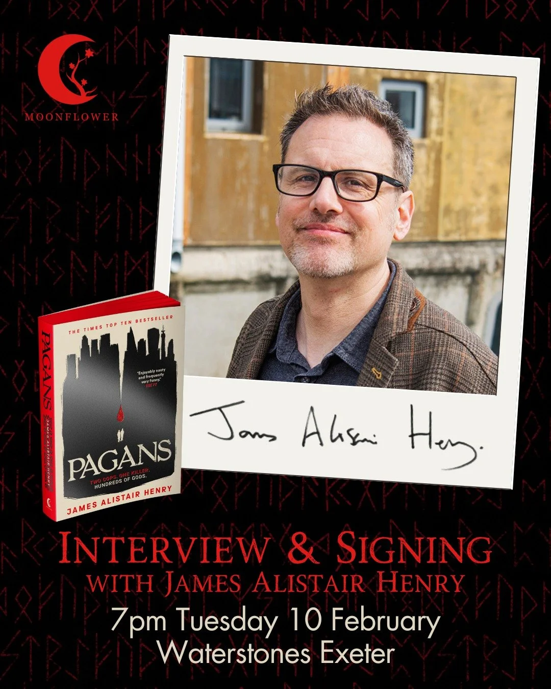 And he's off! First stop for @james521henry on the PAGANS tour is @waterstones_exeter. Not too late to grab a ticket if you want to ask him a question, from the generic ("where do you get your ideas?") to the hyper-specific ("what woul
