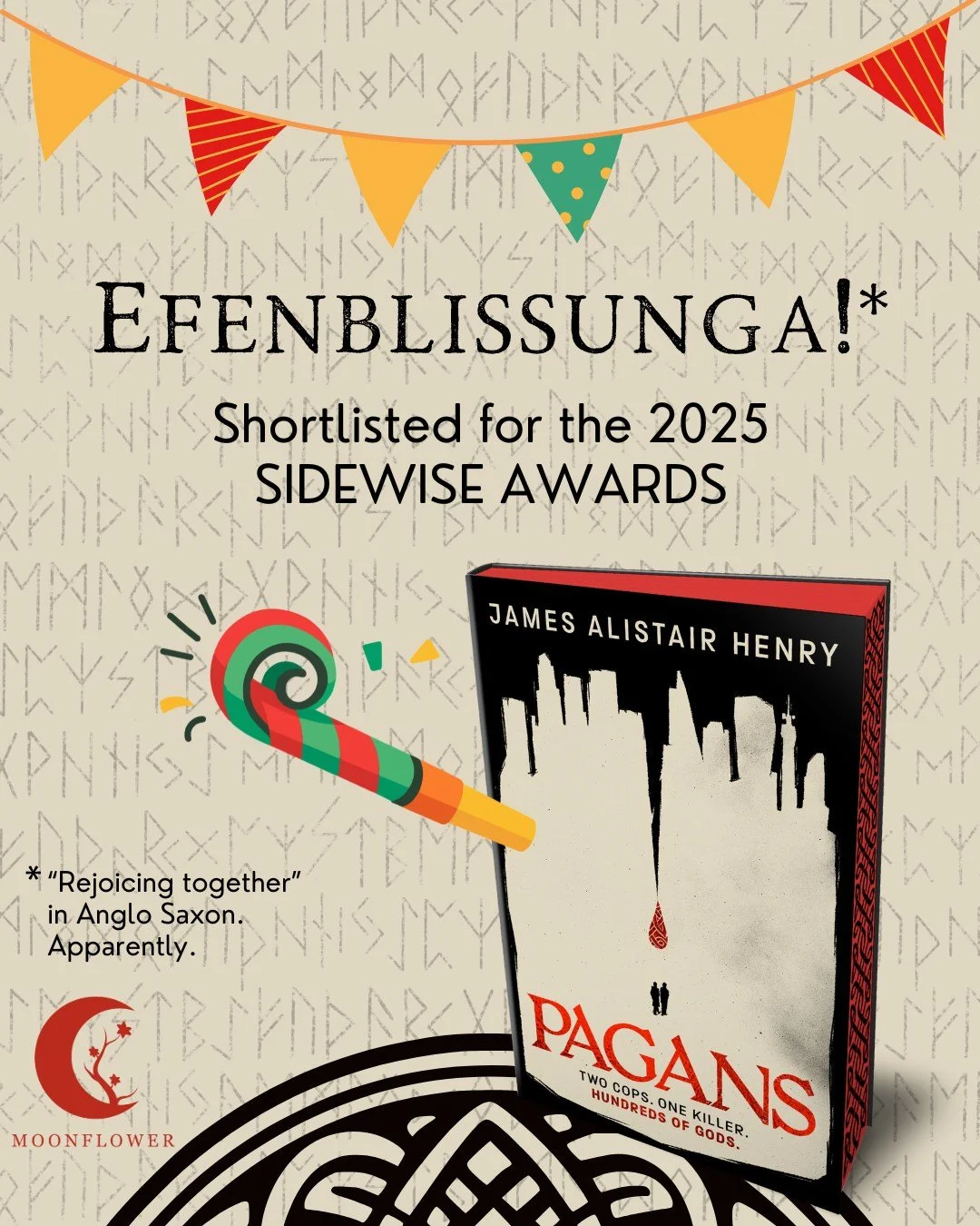 Hot on the heels of the announcement of the sequel, DEAD GODS, a huge congratulations to @james521henry on the nomination of PAGANS for the prestigious #SidewiseAwards! With previous winners including Philip Roth, Michael Chabon, Mary Robinette Kowal