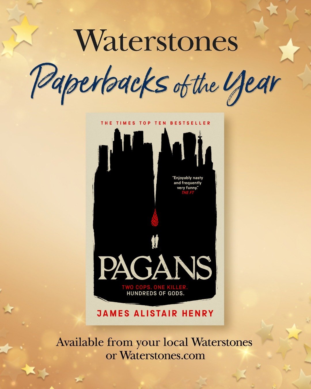 We are absolutely delighted to announce that @james521henry's Pagans has been selected as one of @waterstones Paperbacks of the Year! If you haven't already devoured this "inventive, enjoyably nasty and frequently very funny" alt-history ge