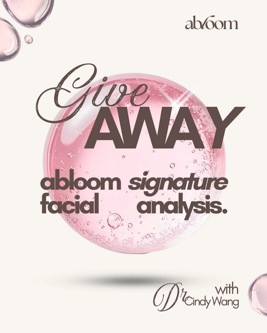 We&rsquo;re introducing something we&rsquo;ve never offered before.

To celebrate the public release of Dr Cindy Wang at Aesthetics Abloom, we&rsquo;re providing one person access to a pre-launch consultation:

Abloom Signature Facial Analysis
Limite