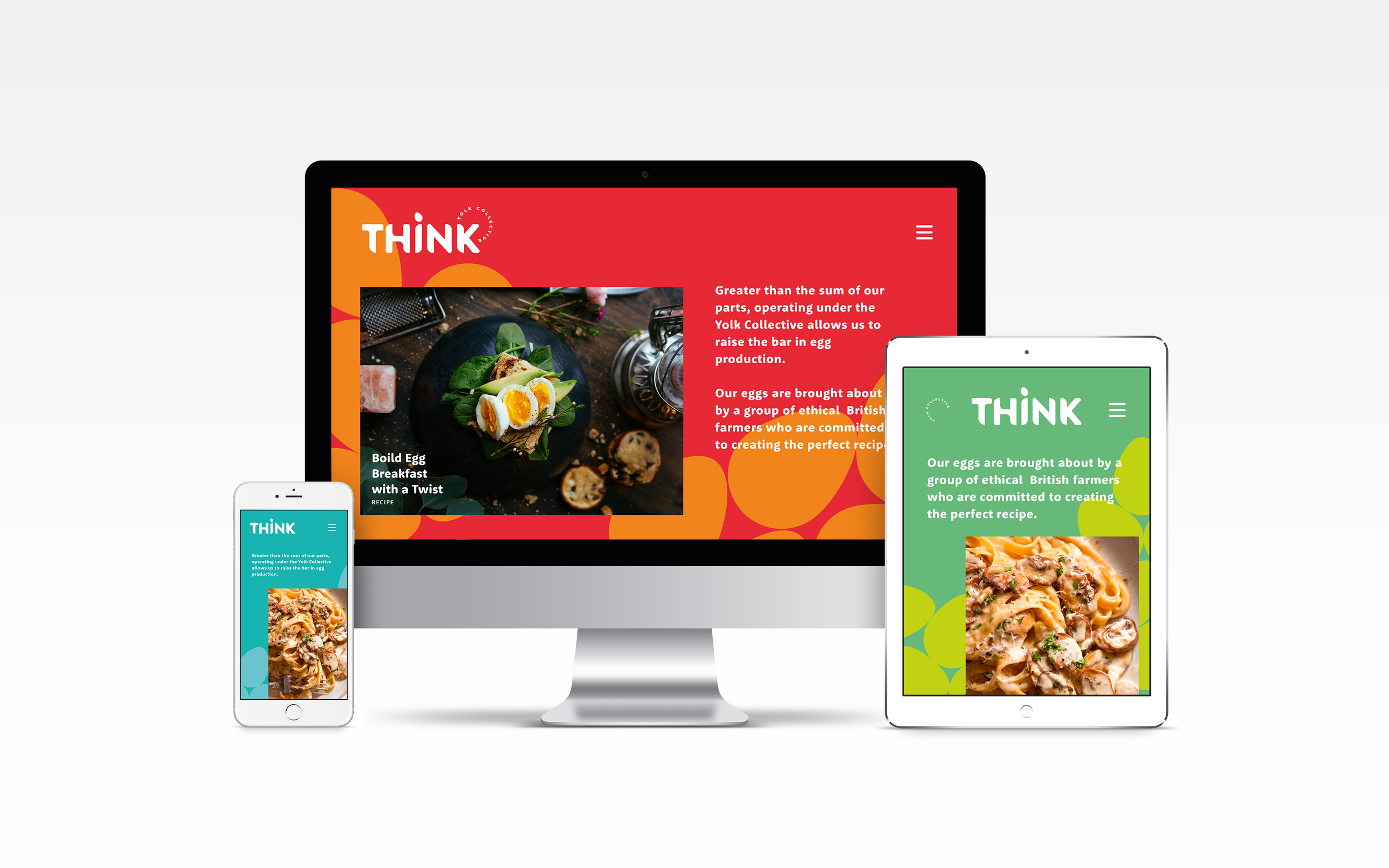 Think website stills displayed on a computer, tablet and mobile phone
