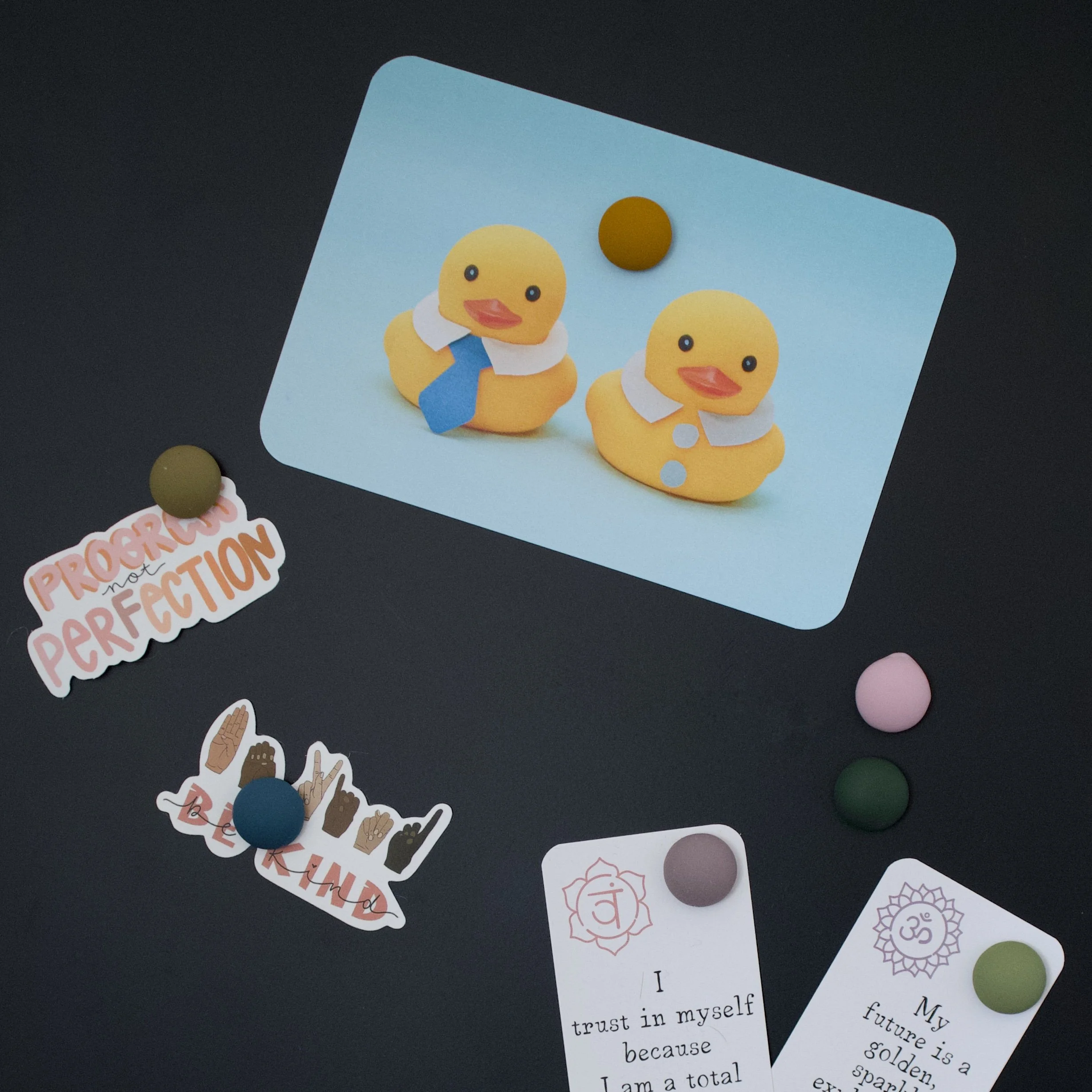 Lovey Ducky’s, an Interesting photograph of 2 runner ducks dressed as a boy with a tie and a girl with a white blouse collar - Salty Note on a pinboard