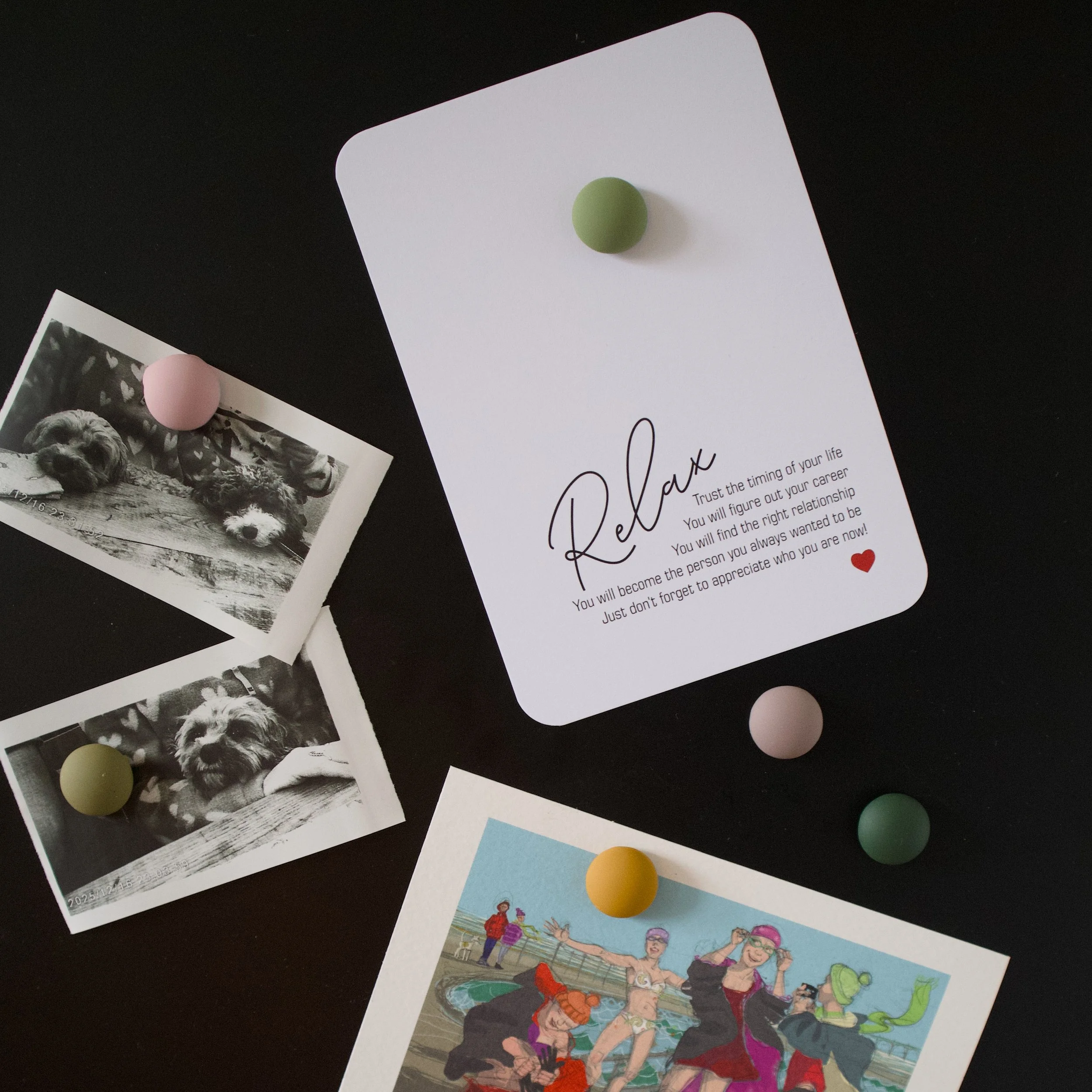 Relax. Trust the timing of your life. - Salty Note on a pinboard