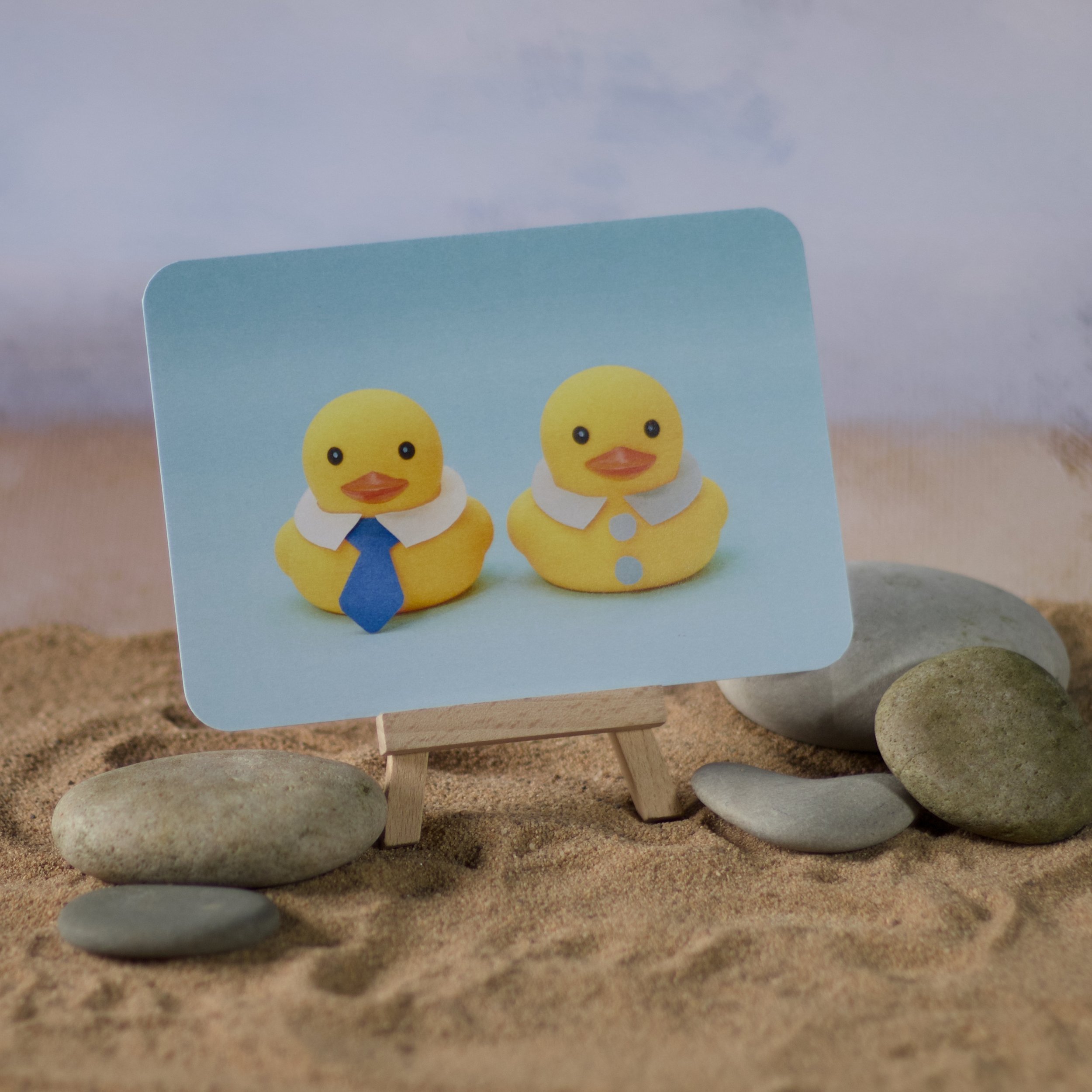 Lovey Ducky’s, an Interesting photograph of 2 runner ducks dressed as a boy with a tie and a girl with a white blouse collar - Salty Note