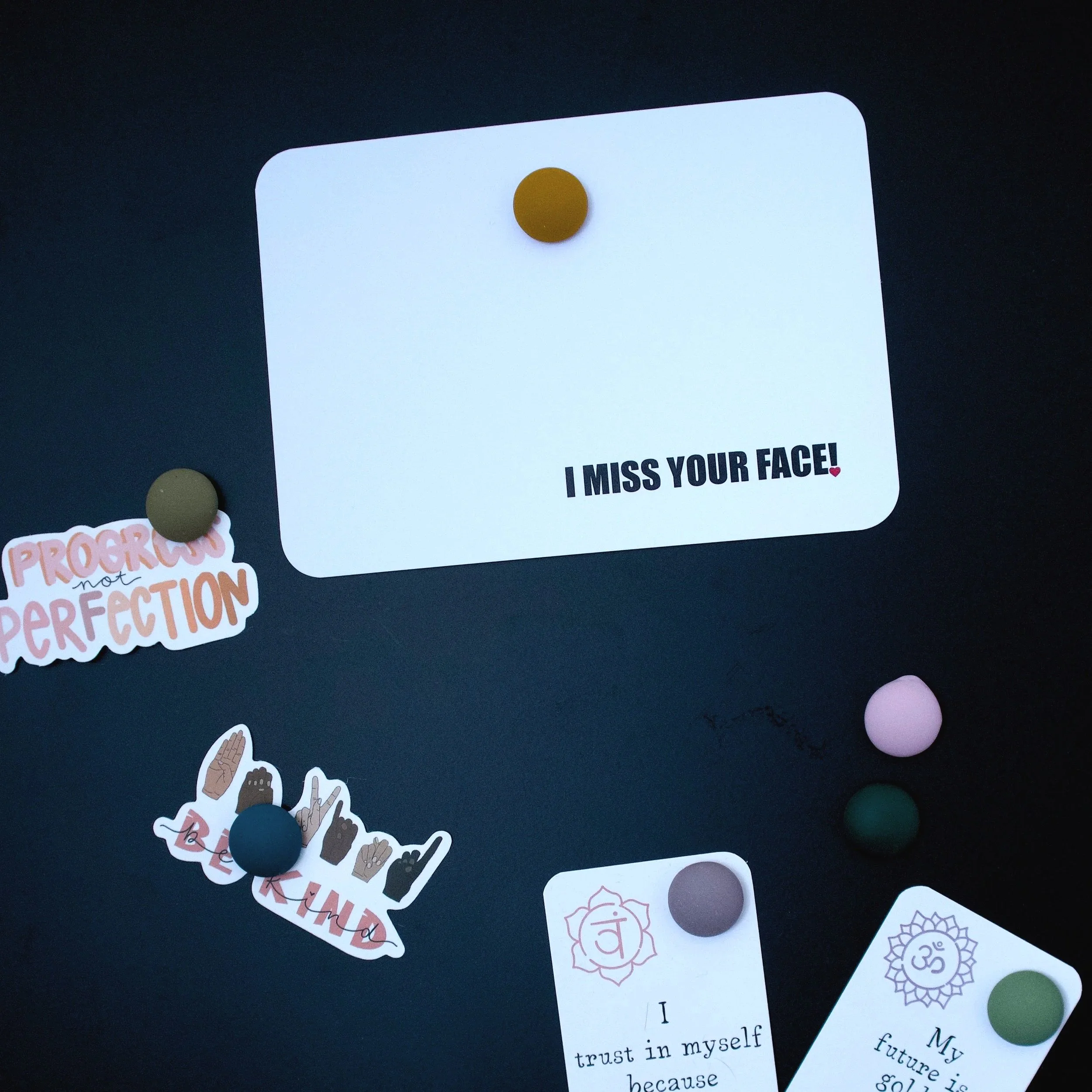 I MISS YOUR FACE!, funny text design postcard - Salty Note on a pinboard