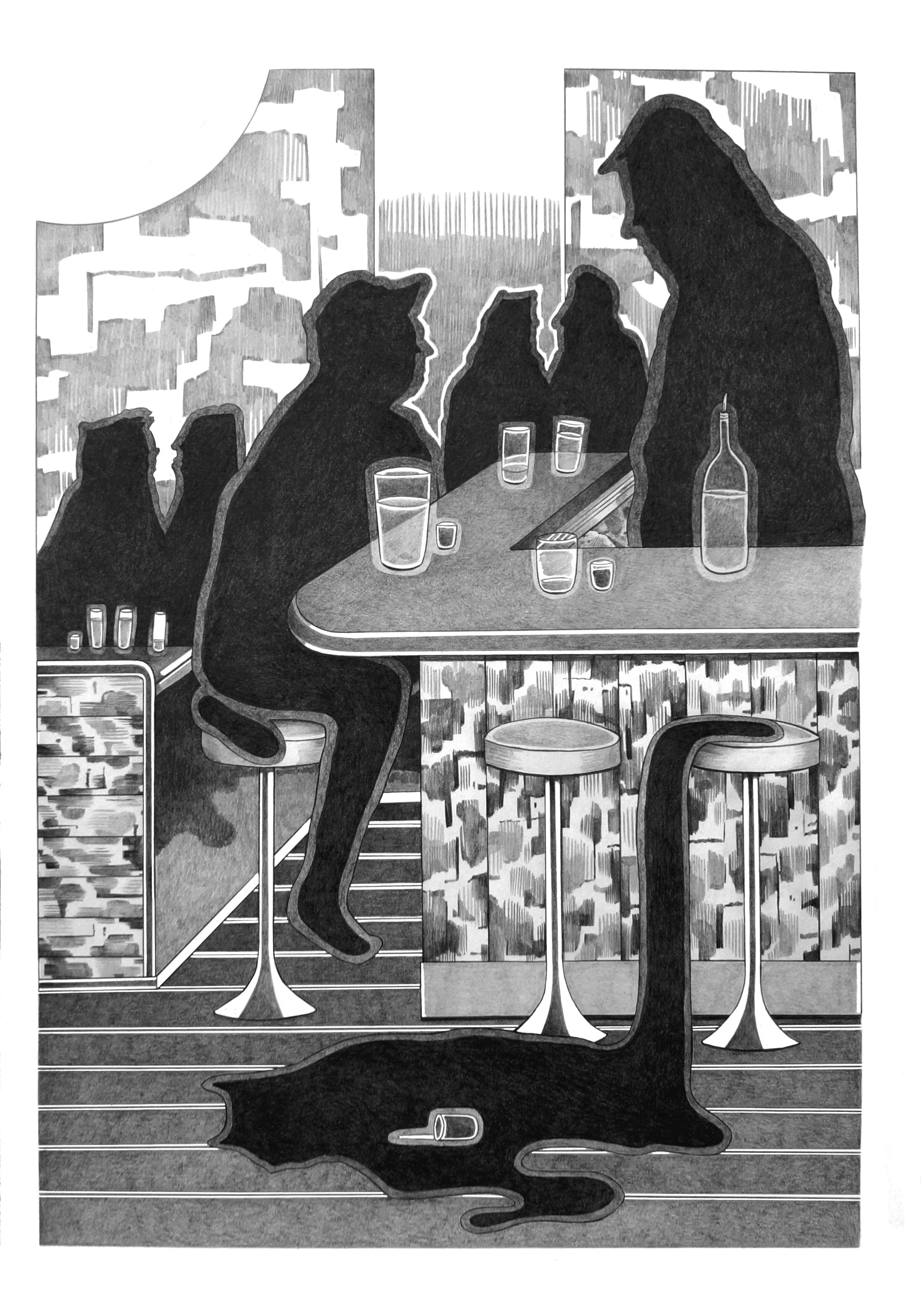 Die Bar (Der Letzte zahlt) // Pencil on paper // 50 x 35 cm // 2019