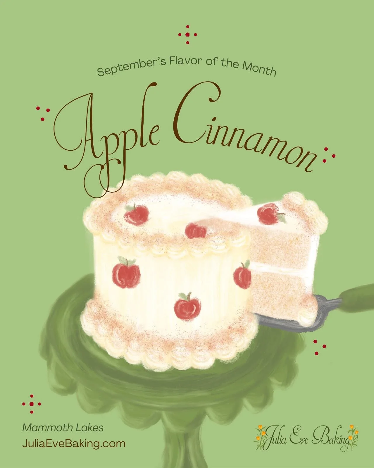 September&rsquo;s flavor of the month is&hellip; Apple Cinnamon!🍎

Ring in fall with warm notes of cinnamon and fresh apples, perfect to celebrate the changing of seasons🍂

Order yours today at JuliaEveBaking.com🌷