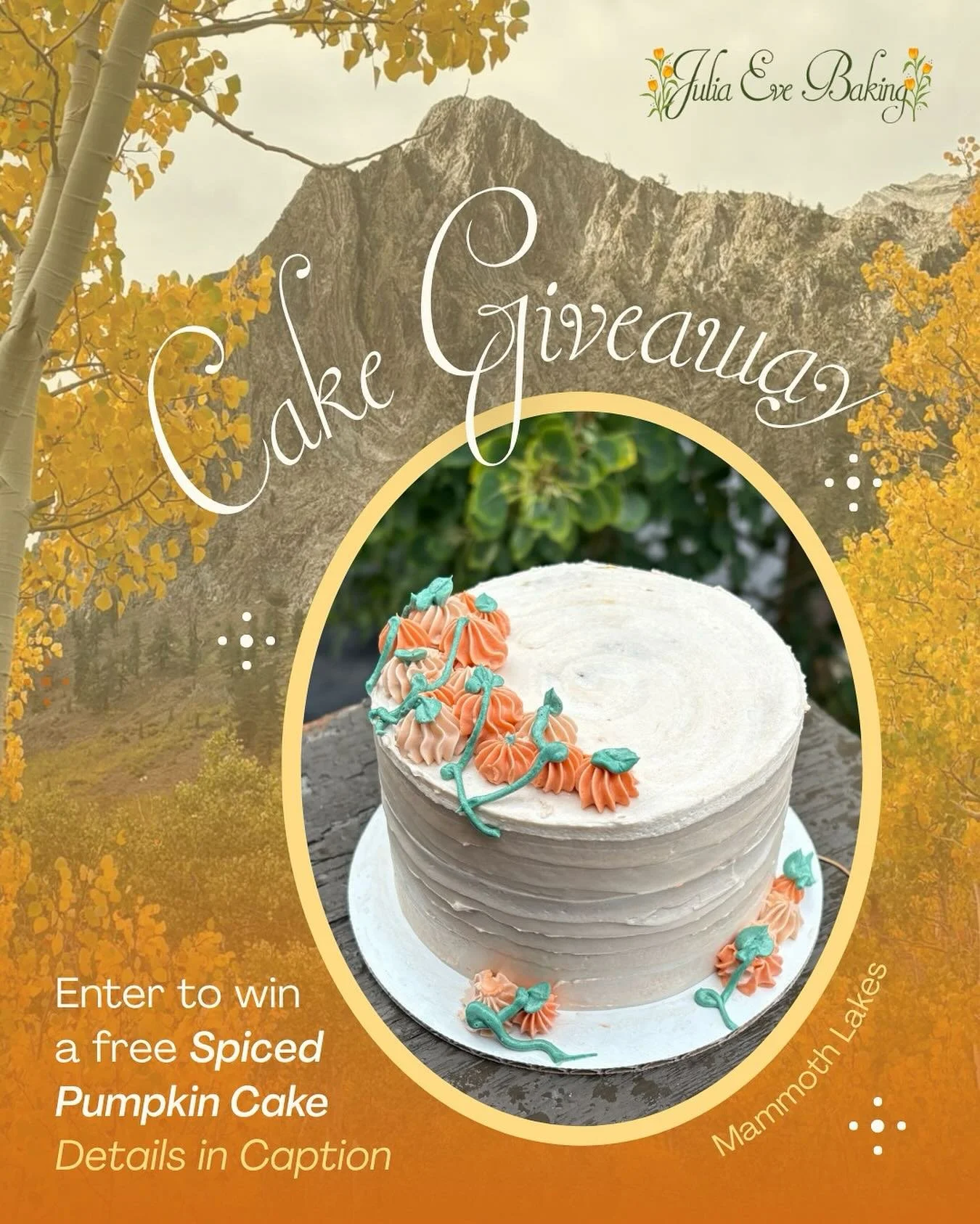 This week I&rsquo;m raffling off my Spiced Pumpkin Cake of the month!✨

Here&rsquo;s how to win your free cake:

3 ways to enter:

1. Tag 3 friends (1 entry)
2. Repost this to your story (1 entry)
3. Join my newsletter at the link in bio (3 entries)
