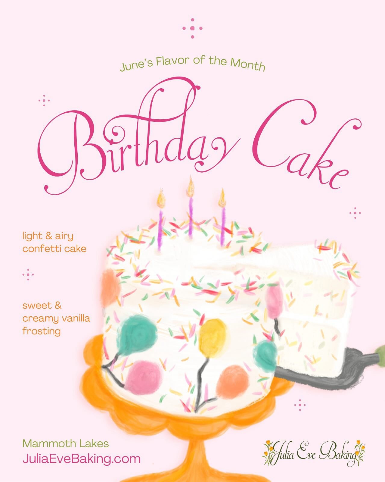 June is always full of celebrations so for this month&rsquo;s flavor I am bringing back a classic!

This &ldquo;birthday&rdquo; cake is a super light confetti cake with sweet, creamy vanilla frosting and is not just perfect for birthdays but also eas