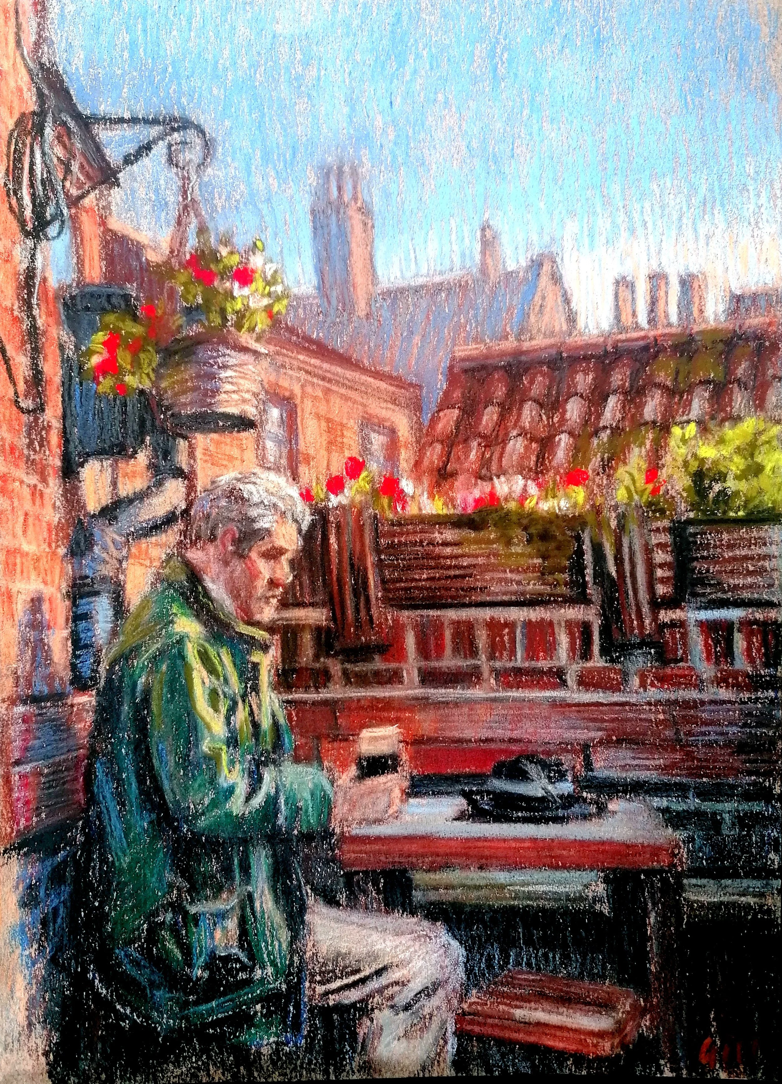 'Drinker in the Habit'. 2024. Pastel on paper. 