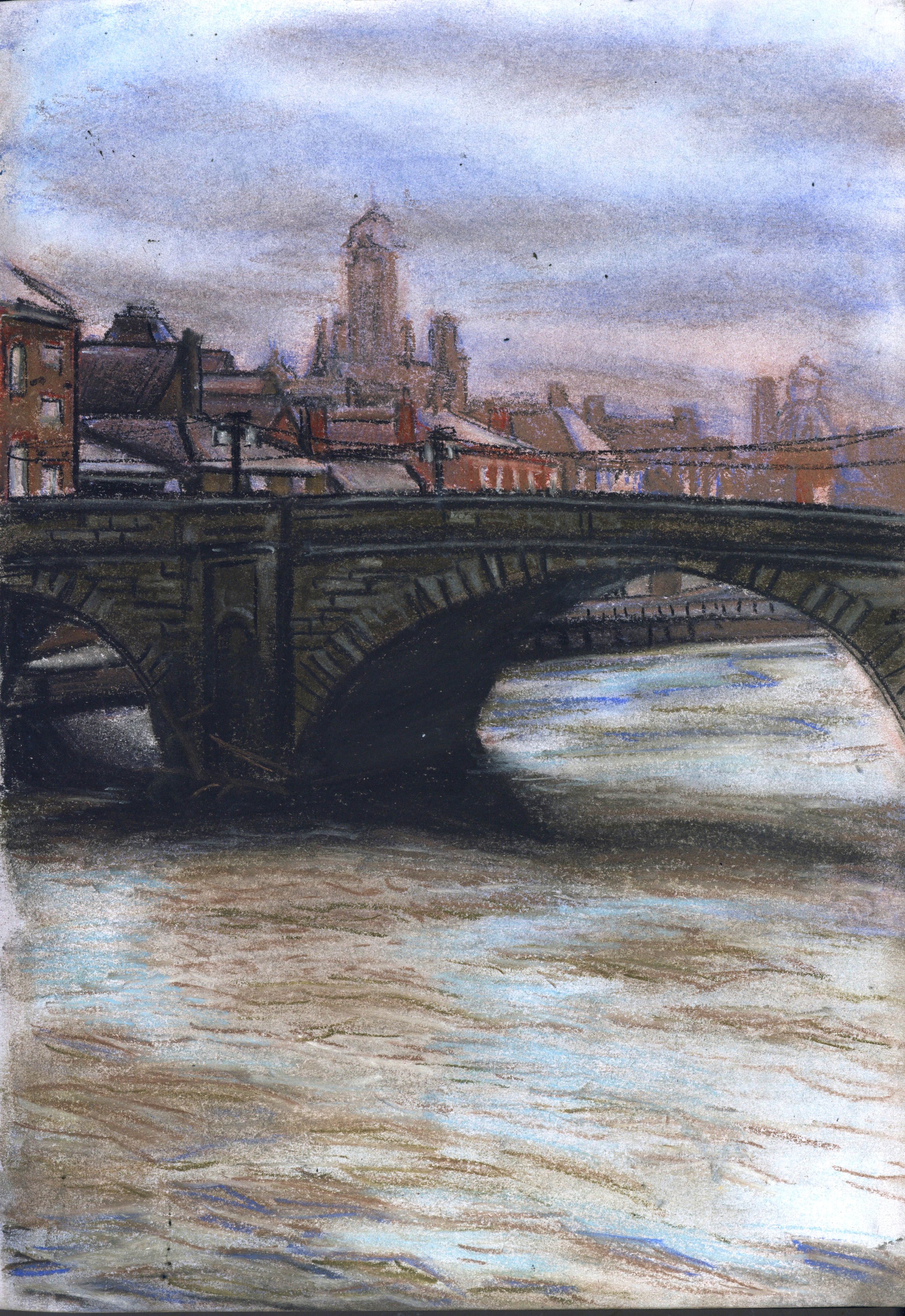 'View of Ouse Bridge'. 2023. Pastel on paper. 