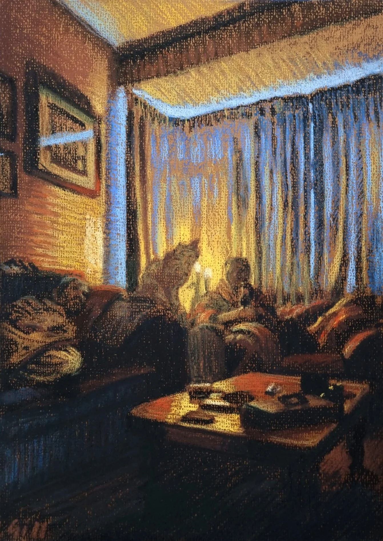 'Mum, Dad, and Rudy'. 2024. Pastel on paper. 