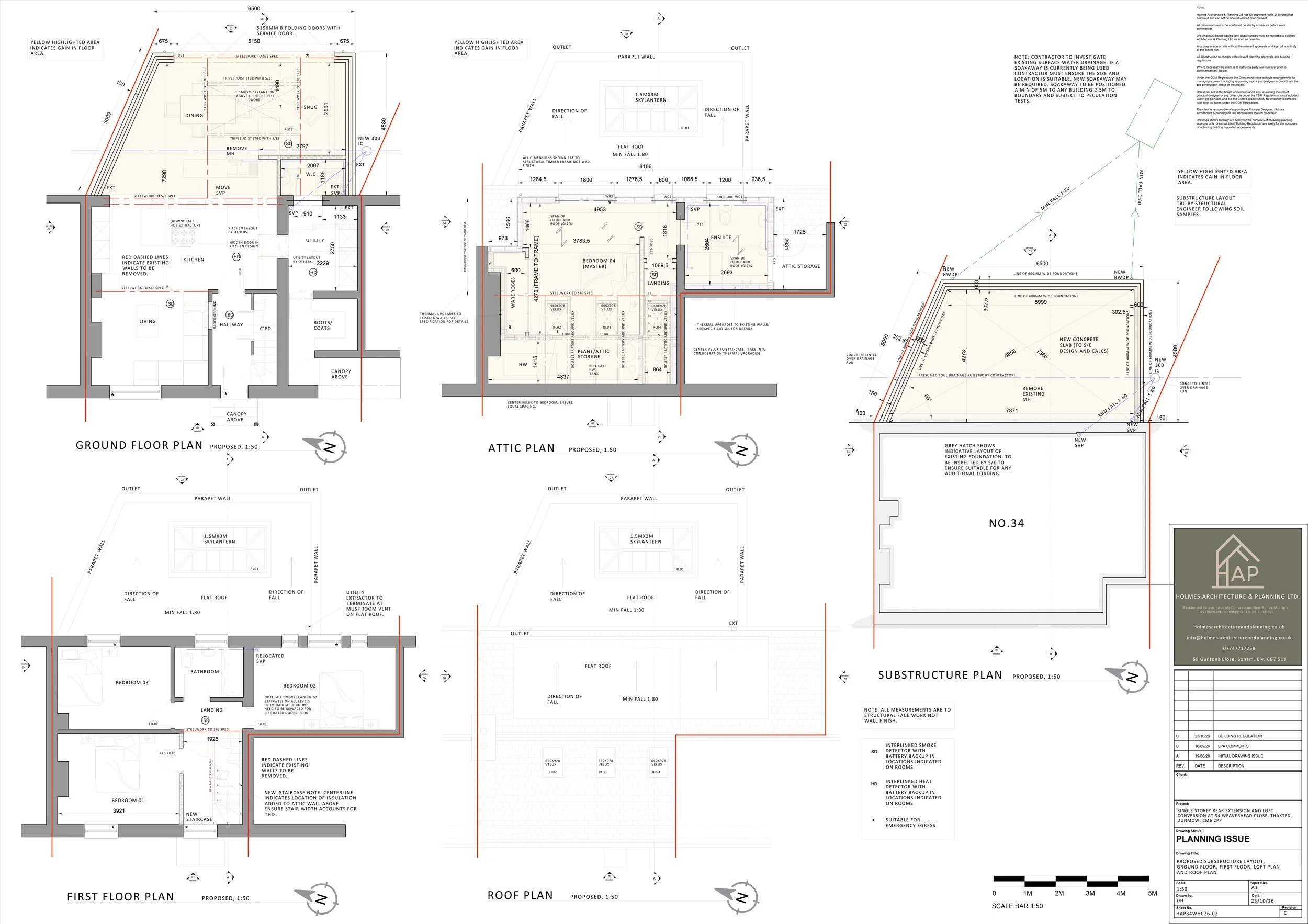 02 Proposed Substructure Layout Ground Floor First Floor Second Floor and Roof Plan A1.jpg