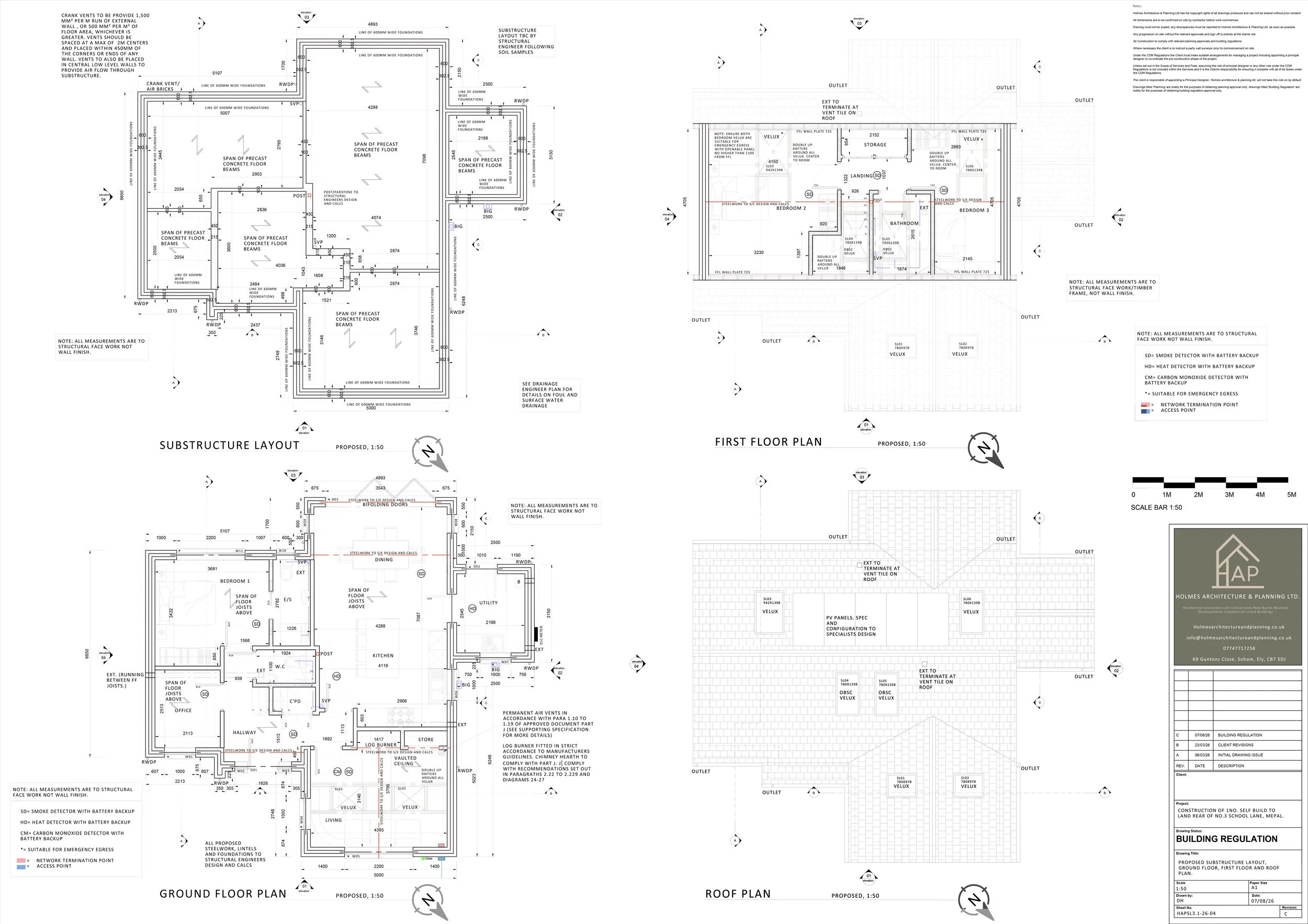 04 Proposed Substructure Layout, Ground Floor, First Floor and Roof Plans A1.jpg