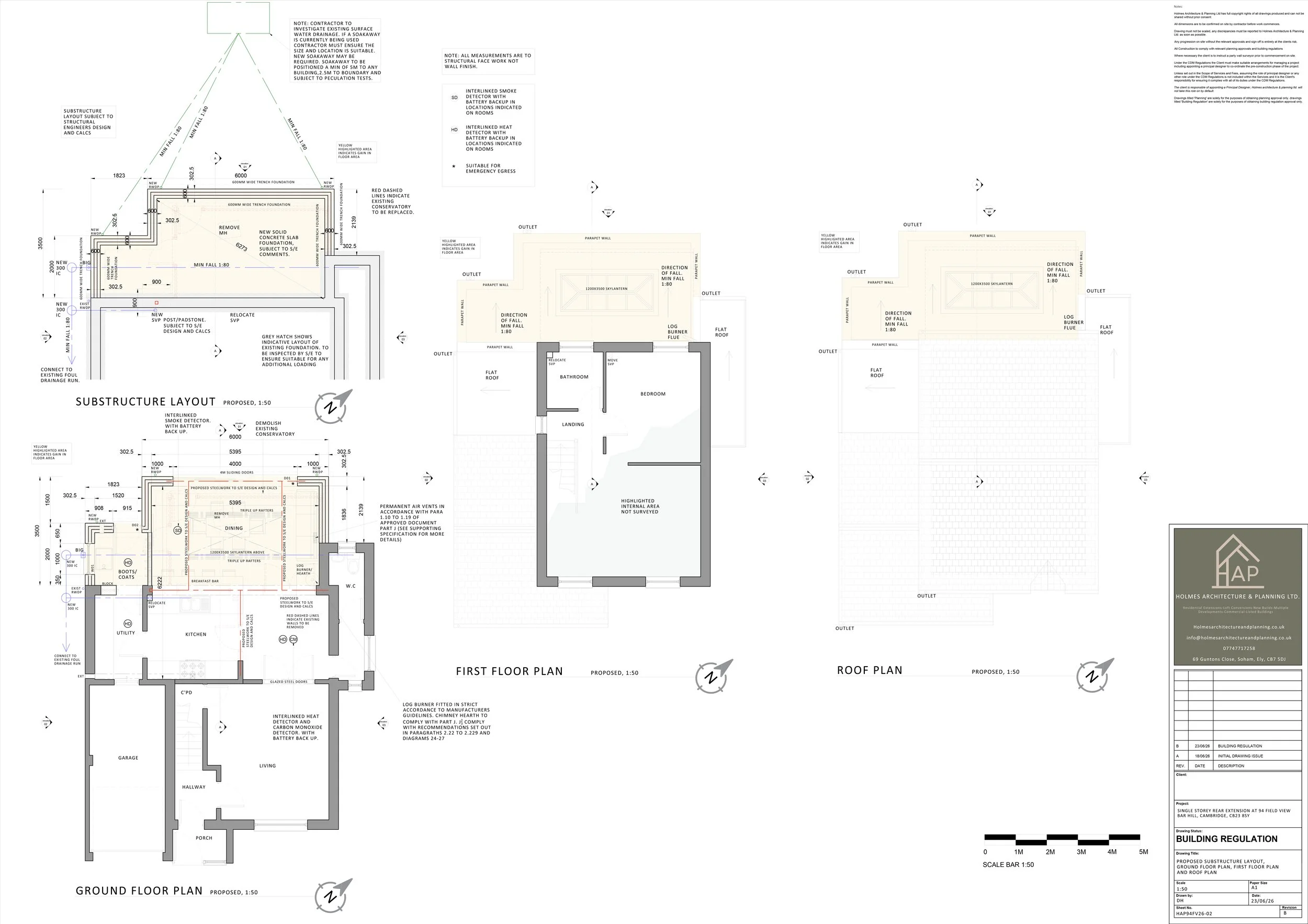 02 Proposed Substructure Layout Ground Floor First Floor and Roof Plans A1 Rev B.jpg