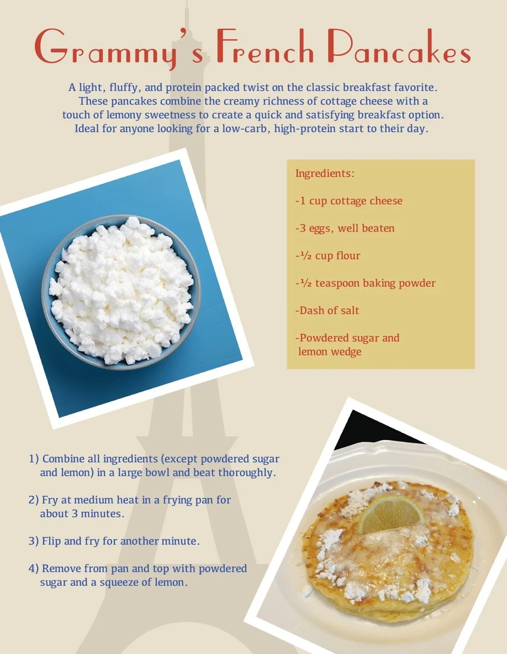 Grammy's French Pancakes Cookbook Page