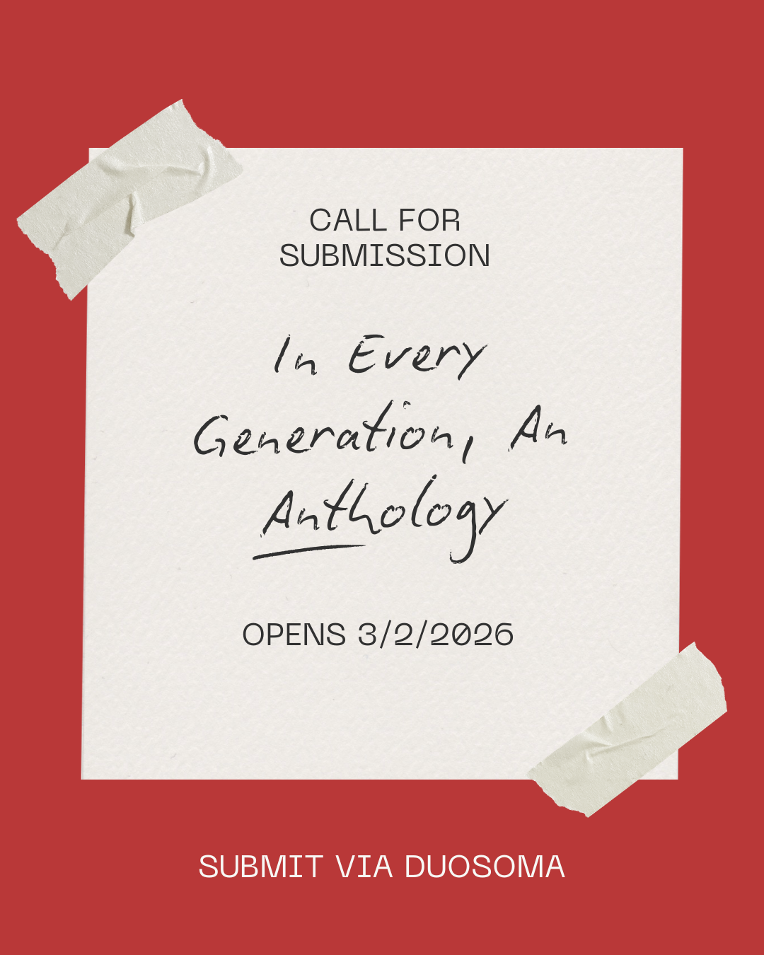 Call for Submissions: In Every Generation, An Anthology