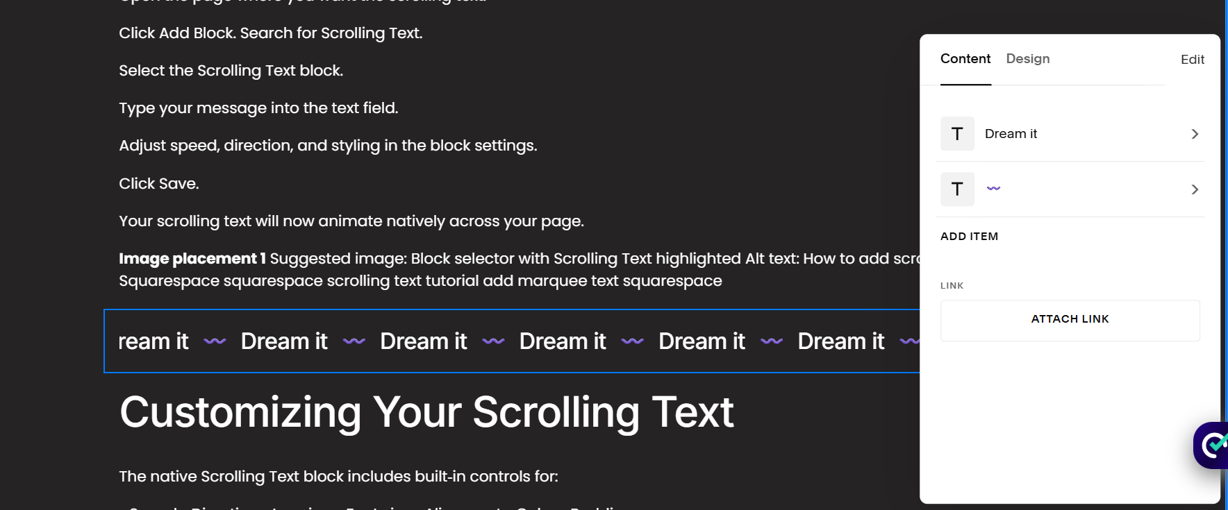 : How to add scrolling text to Squarespace squarespace scrolling text tutorial add marquee text squarespace