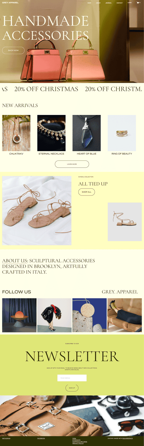 Ecommerce website for Grey Apparel for their handmade accessories. -  squarespace ecommerce site, squarespace ecommerce website, squarespace ecommerce website examples, ecommerce website squarespace