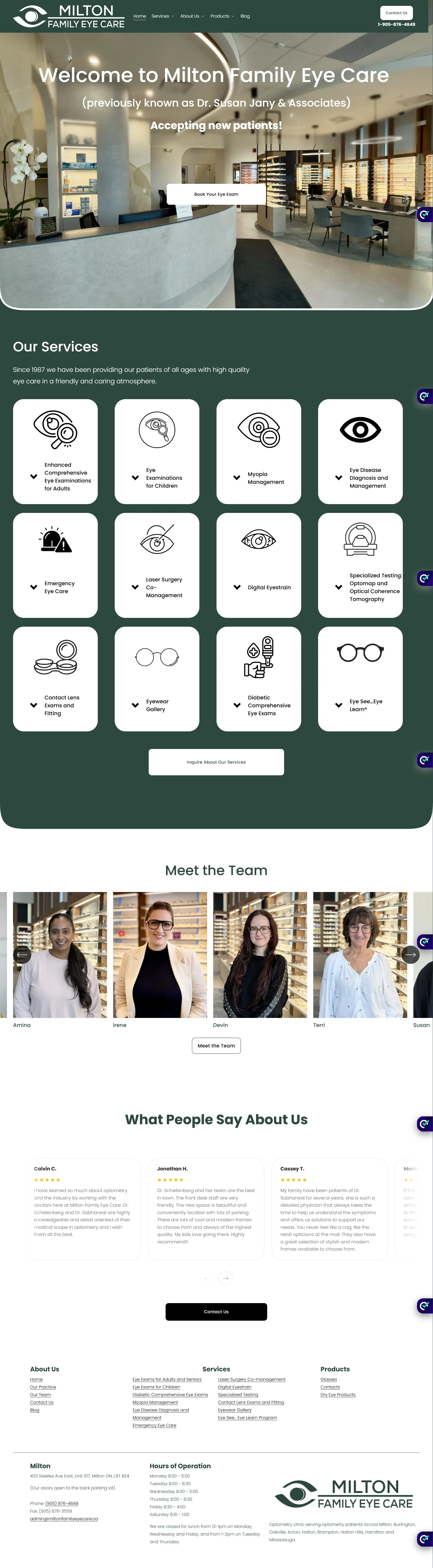High-converting optometry web design example for a multi-doctor eye clinic featuring a modern patient booking portal.
