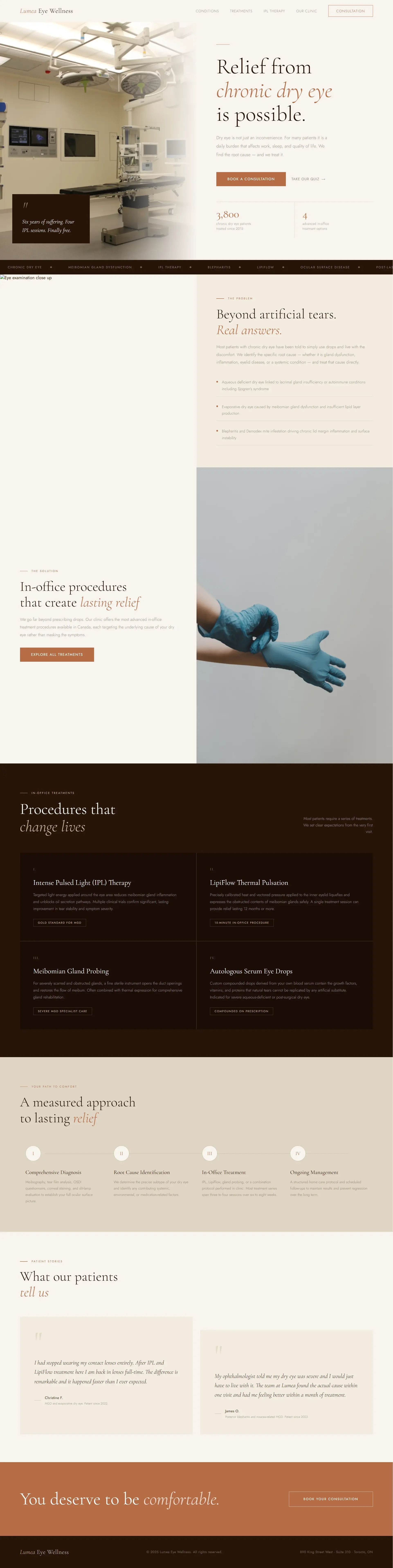 Specialty dry eye clinic marketing website design focused on converting patients looking for relief from chronic dry eye symptoms.