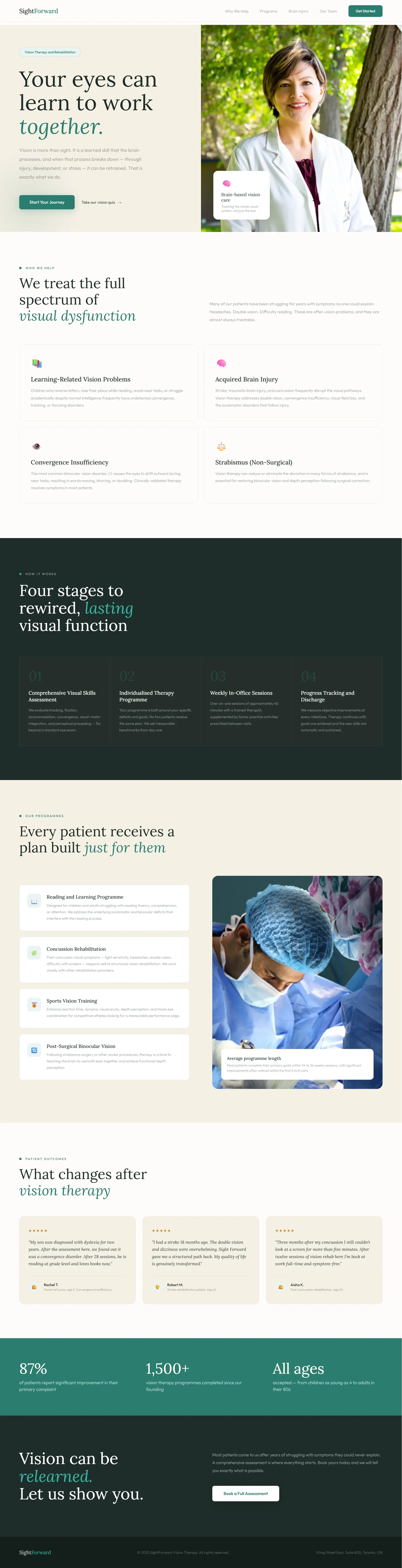 Professional web design for optometrist specializing in vision therapy and medical eye care services.
