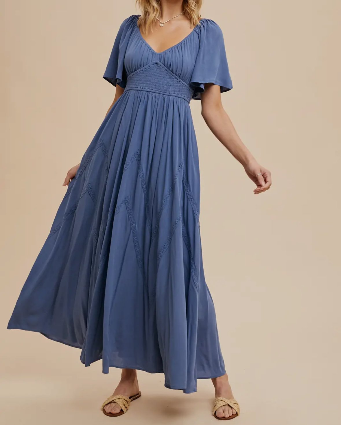 Overlay Smocked Flutter Sleeve Maxi