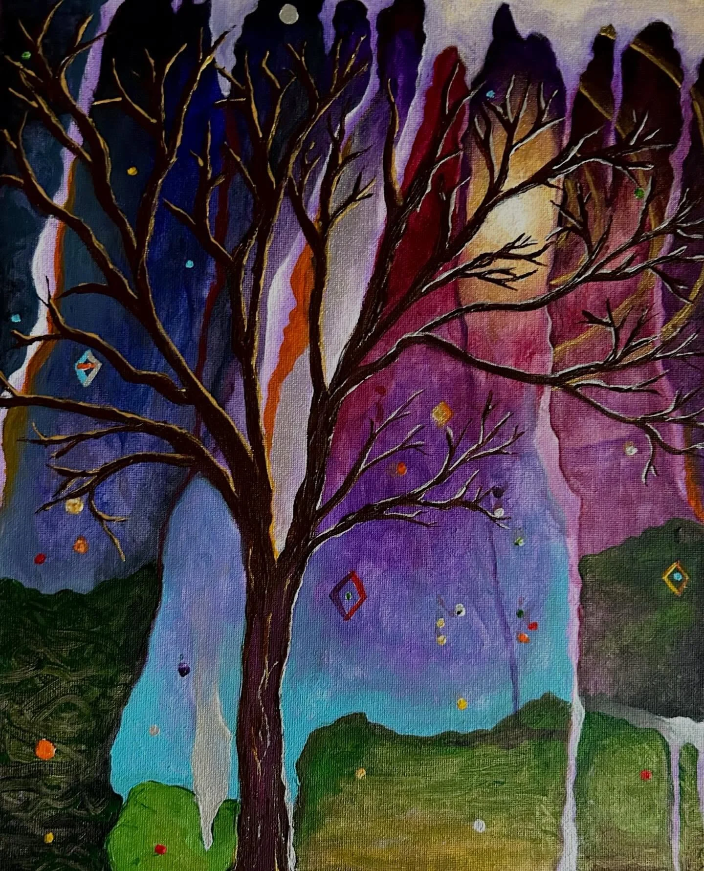 &ldquo;Suadade&rdquo;
.
.
#treepainting #surrealism #acrylicpainting #intuitivepainting #jackietangarone