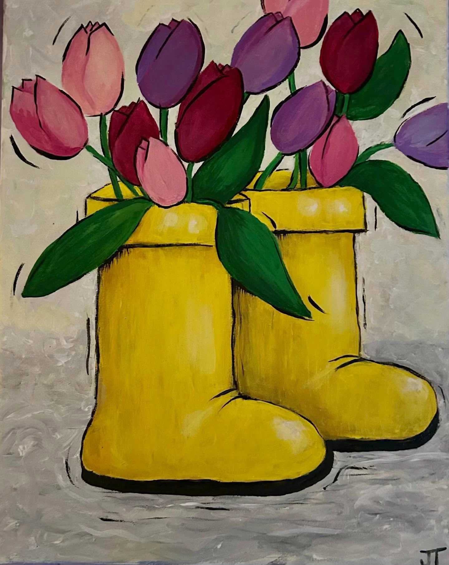 April showers bring May flowers! 🌧️💐
.
#acrylicpainting #tulips #rainboots #art