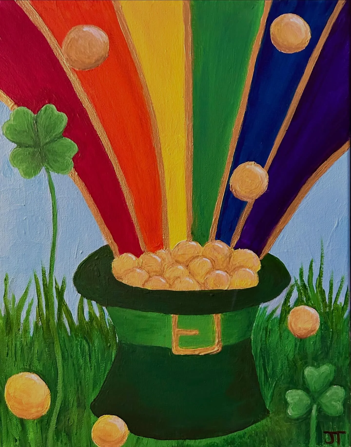 ☘️🌈💚

Acrylic on canvas 
.
#stpatricksday #shamrock #rainbow #luckoftheirish #leprechaun