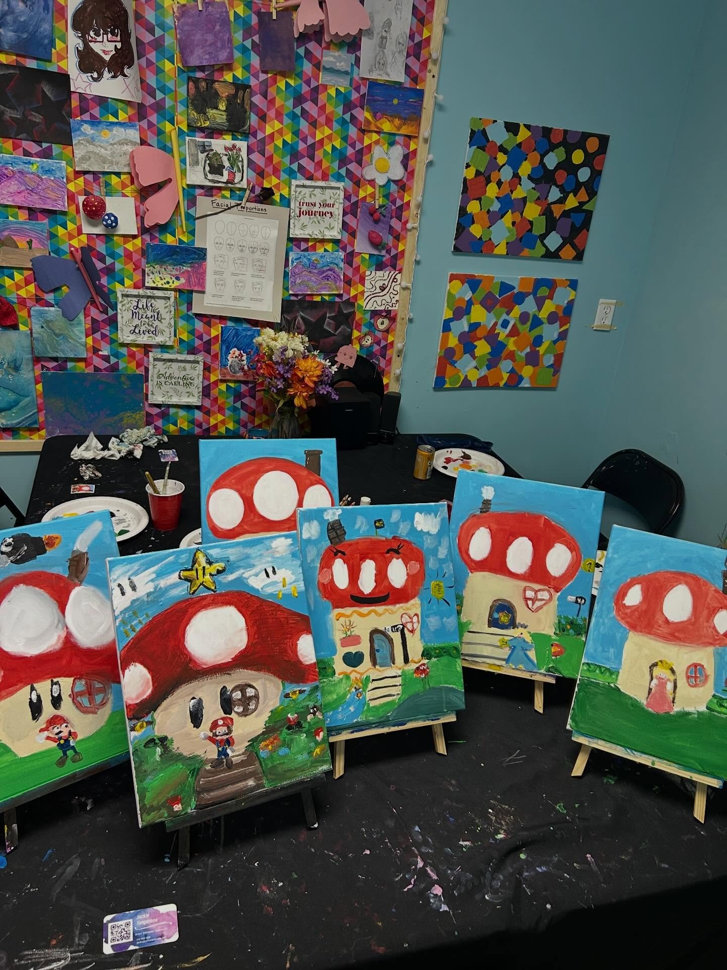 ⭐️Fun little Mario painting class in the art studio @cmfinearts 🍄 I love how all the kids put their own spin on their piece!