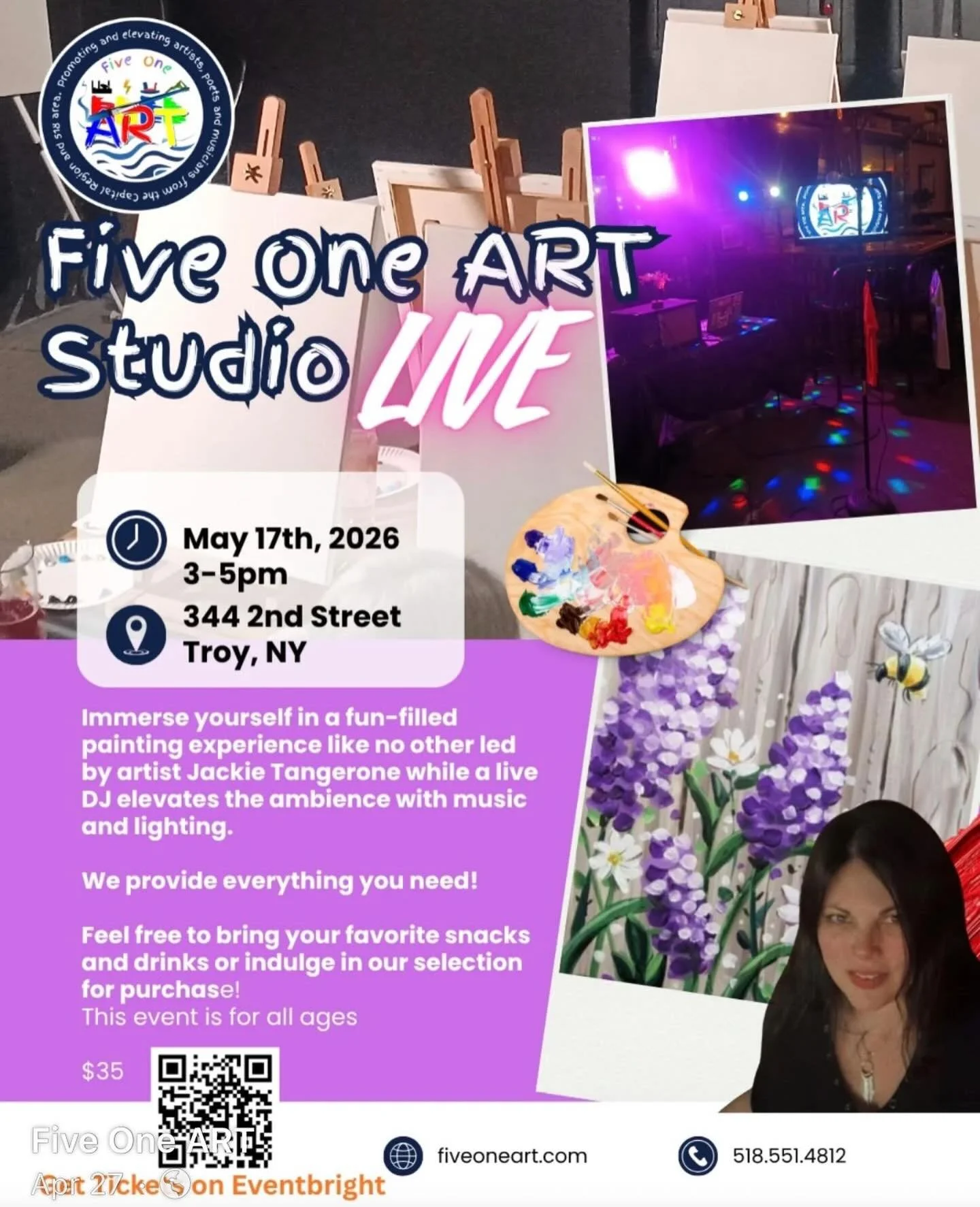 I will be teaming up with @fiveoneartevents to instruct my next painting class @344secondstreettroy ! Sign up through Eventbrite. Can&rsquo;t wait! 👩🏻&zwj;🎨🐝🪻