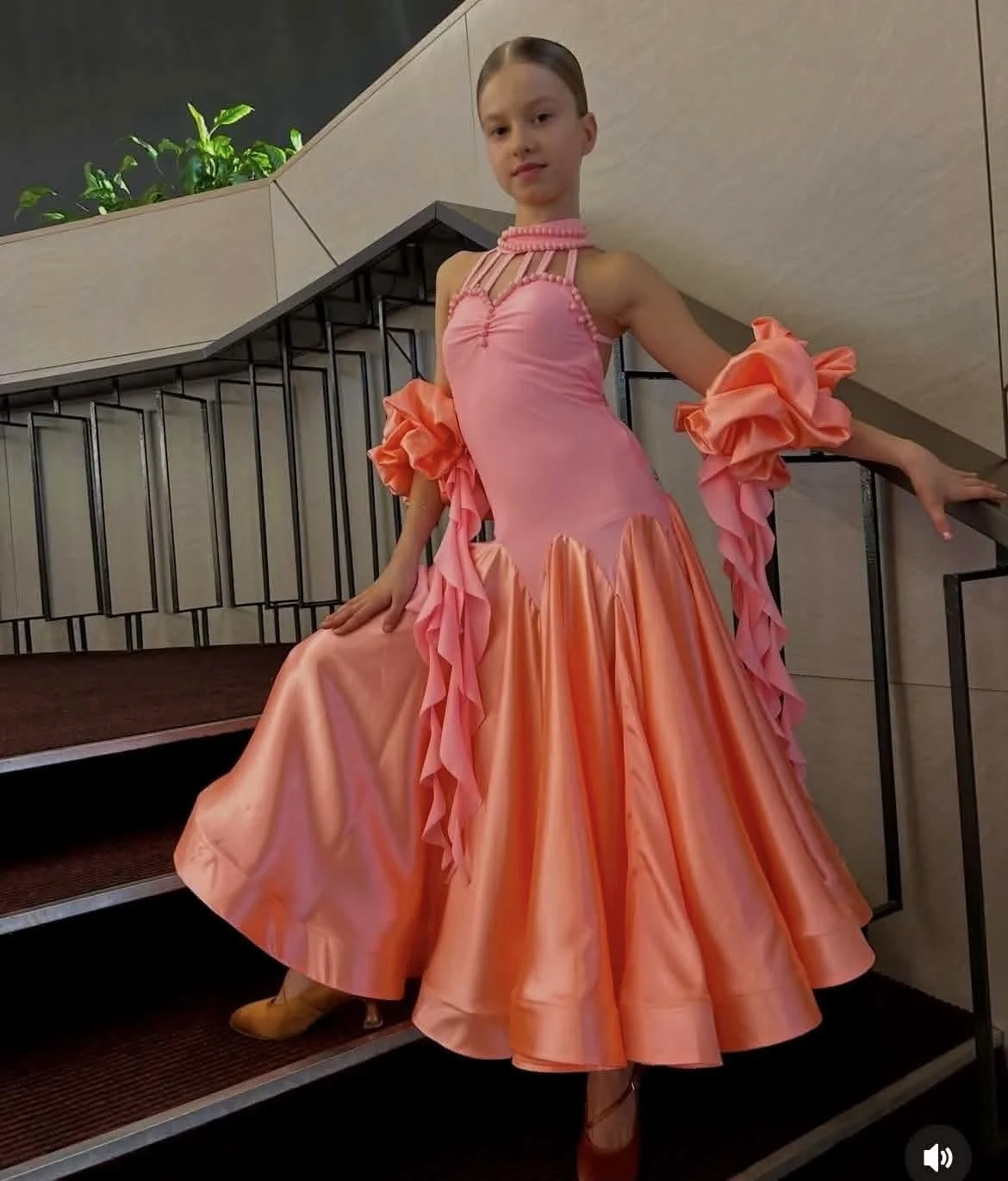 Elegant Coral Junior I Ballroom Dress