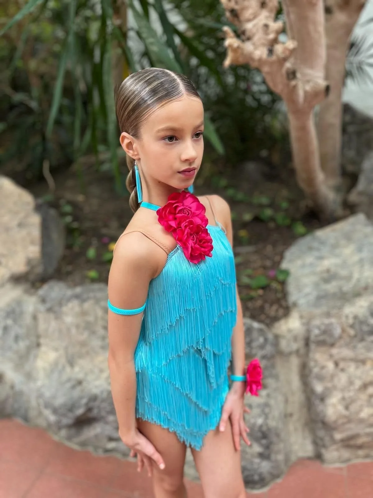 Light Blue Fringe Junior 1 Latin Dress