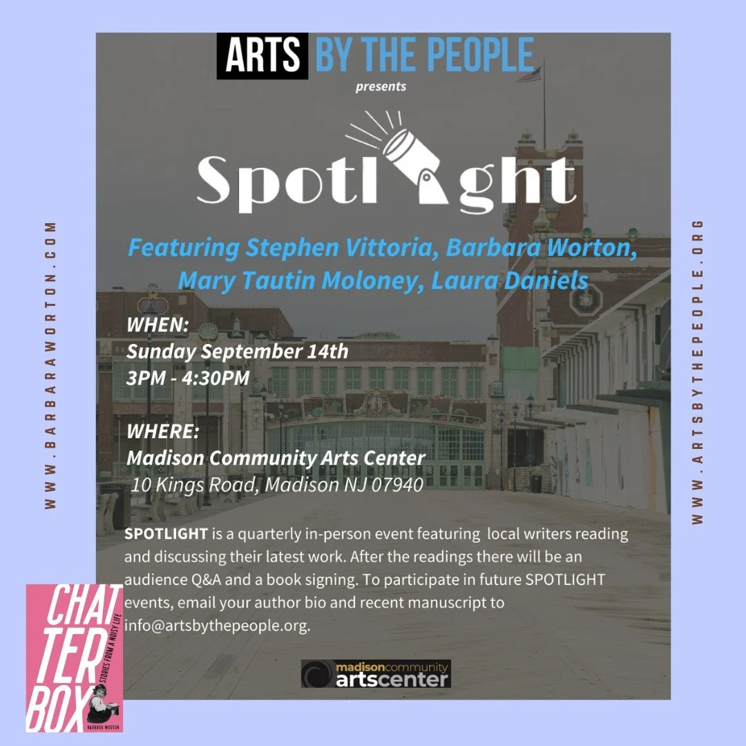 I'm picking the stories I'm going to read this Sunday. SPOTLIGHT presented by @artsbythepeople, September 14, 3-4:30 PM, Madison Community Arts Center, 10 Kings Road, Madison, NJ 07940. I share the stage with @stephenvittoria @marytautinmoloney and @
