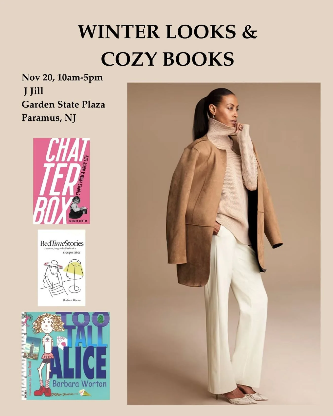 TODAY! Winter Looks &amp; Cozy Books at J Jill Garden State Plaza, Paramus, NJ 10am-5pm. Hope to see you there! @jjillstyle @westfieldgsp @paramusnj @paramus @winterfashions @cozybooks @italianamericanwritersassoc @susanschadtpress