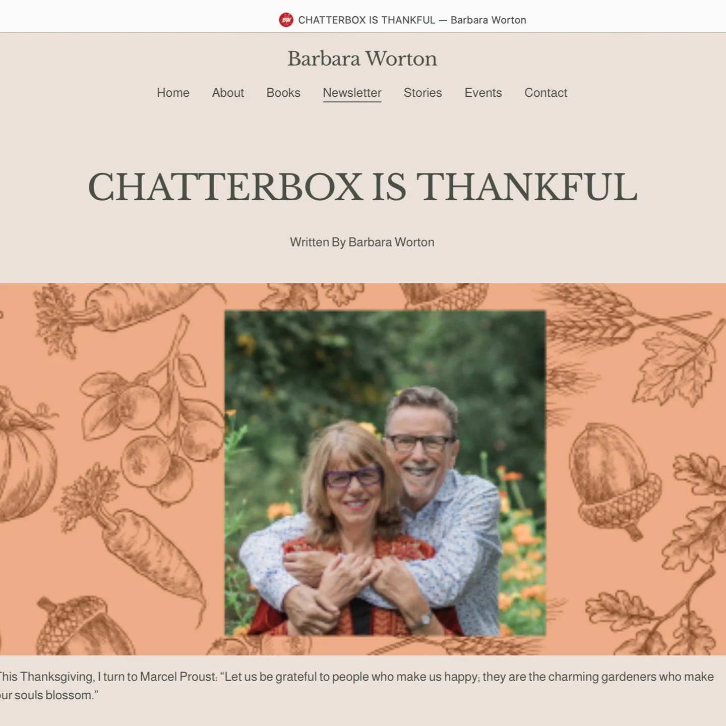 The November BARBARA IS CHATTERBOX newsletter is here. Read "Chatterbox Is Thankful" at https://www.barbaraworton.com/newsletter/chatterbox-wants-e3992 and follow me at @barbaraischatterbox @italianamericanwritersassociation @susanschadtpre