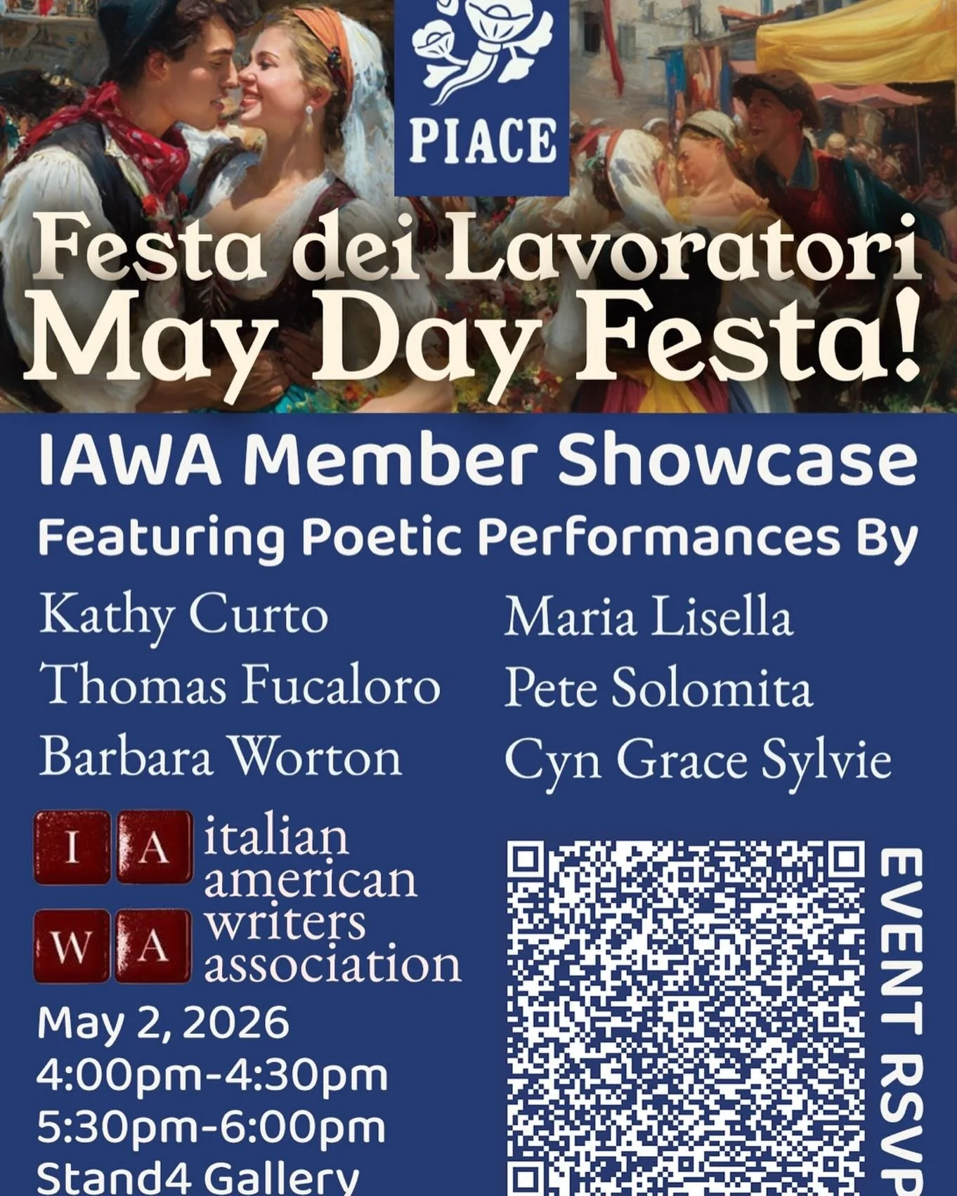 This Saturday at @stand4gallery. Piace and @italianamericanwritersassoc team up to celebrate May Day with poetry readings, food, performances, vendors and fun. @kathy.curto @mljourneys @cyngracesylvie @thomasfucaloro @psolophoto @piace.italamer.club