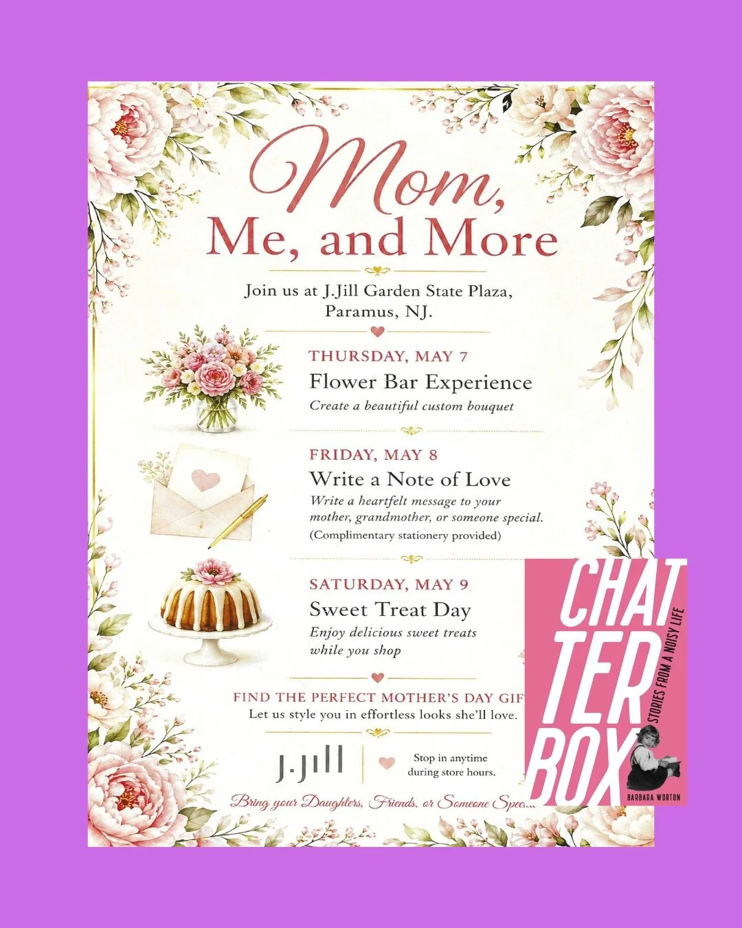 Tomorrow, I'll be at J Jill Garden State Plaza, Paramus, NJ 10AM-5PM with books! Come in for the Mother's Day celebrations and great shopping and add a book to your shopping bag. @jjillstyle @westfieldgsp @mothersday @paramus_nj @italianamericanwrite