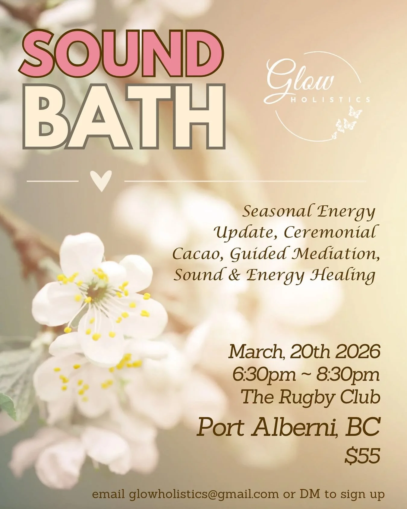 Seasonal Sound Bath Event with a special addition 🍫 and in a NEW, special-to-me venue!! 

M A R C H ✨🌿 Port Alberni 📍Black Sheep Rugby Club 

Ceremonial Cacao &bull; Energy Clearing &amp; Activation &bull; Seasonal Energy Update &bull; Guided Medi