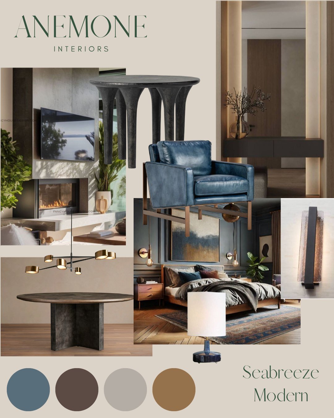 Our #SeabreezeModern project is deep in the creative design phase. We are planning masculine, moody, and modern spaces for our client in Gulfport. We pulled together this mood board to show where we are so far. Would you sign off on this design?