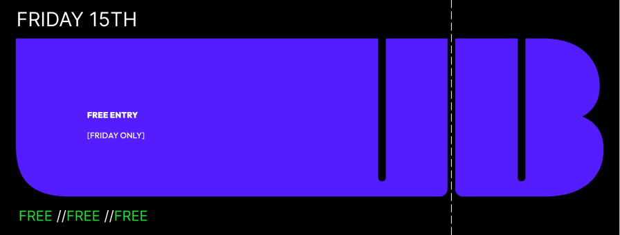 Billede af en sort baggrund med stor blå tekst, der siger 'INFO', og mindre hvid tekst med dag og dato, samt grøn tekst, der fremhæver 'FREE'.
