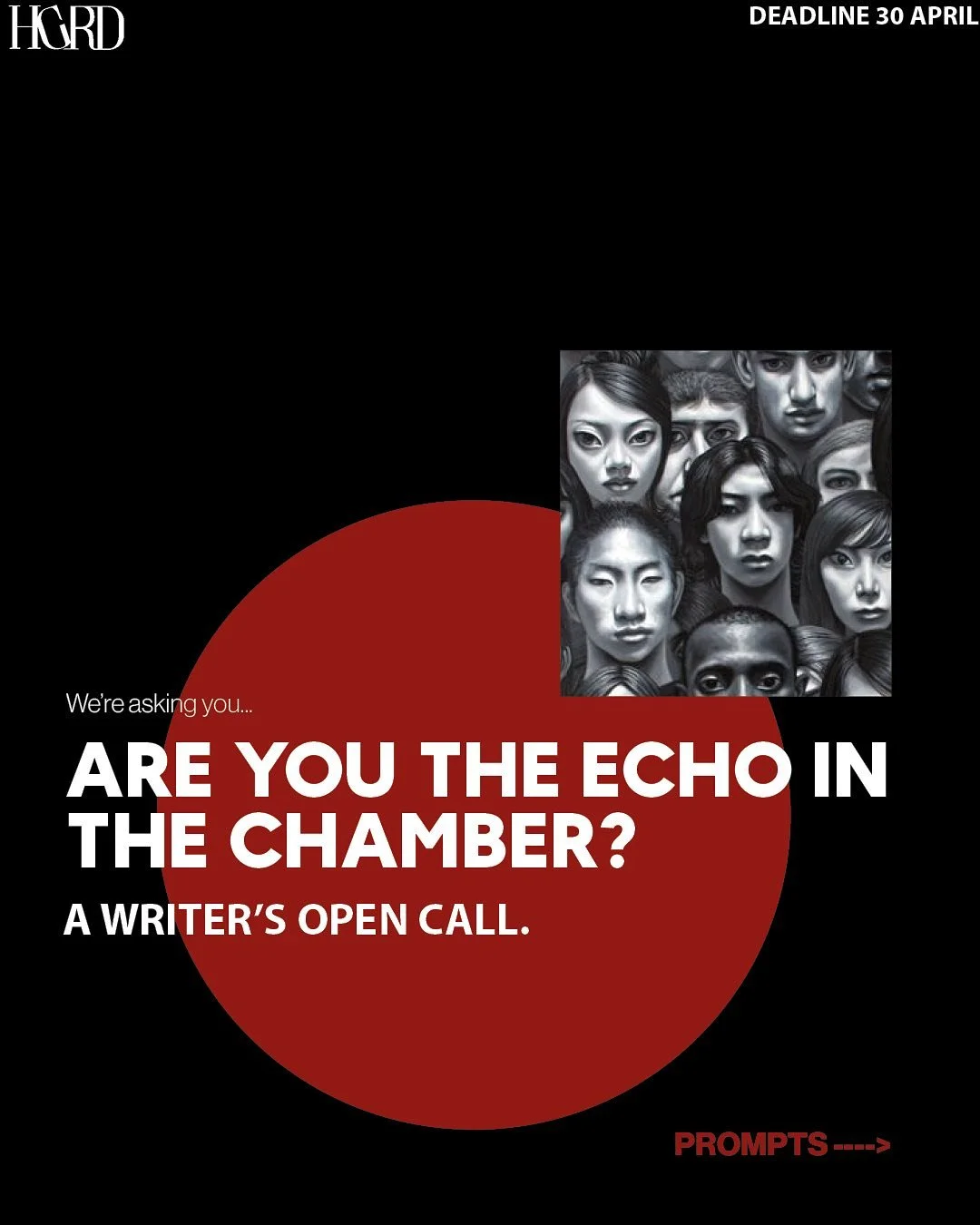 The Haggard&rsquo;s second open call for writers is now LIVE.

LINK IN BIO. 

This time, we&rsquo;re asking you to reflect on echo-chambers&mdash;how they shape public discourse, influence our thinking, and condition us to speak, behave, and believe 