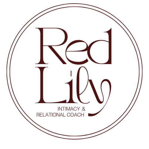 Logo with the words "Red Lili" and the subtitle "Intimacy & Relational Coach" inside a circular border.