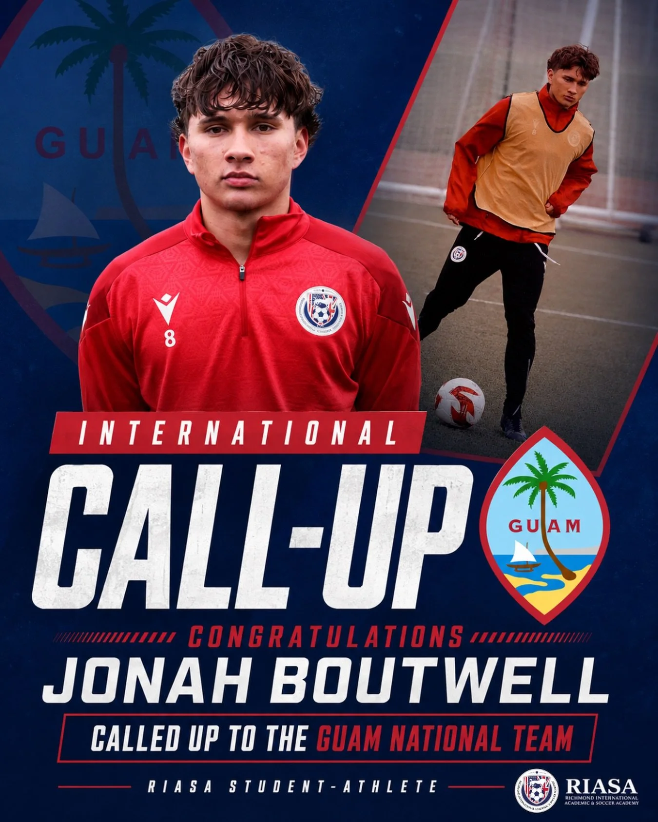 🇬🇺 International call-up for Jonah Boutwell!

Congratulations to RIASA student-athlete Jonah Boutwell, who has been called up to represent Guam ahead of the upcoming AFC U20 Asian Cup qualifiers. 👏⚽

Jonah has been in Guam training with the senior
