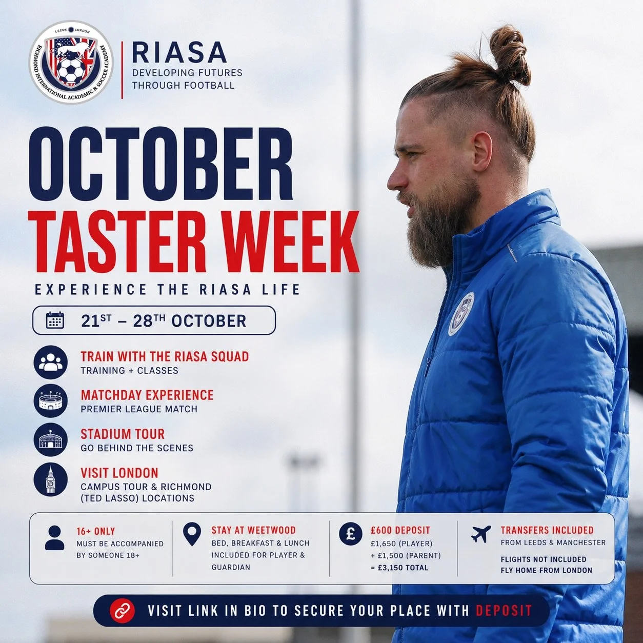 ⚽ Experience life at RIASA this October! 🇬🇧

Our October Taster Week gives aspiring student-athletes the chance to experience what it&rsquo;s really like to live, study and play football in England with RIASA.

📅 21st&ndash;28th October 2026
⚽ Tra