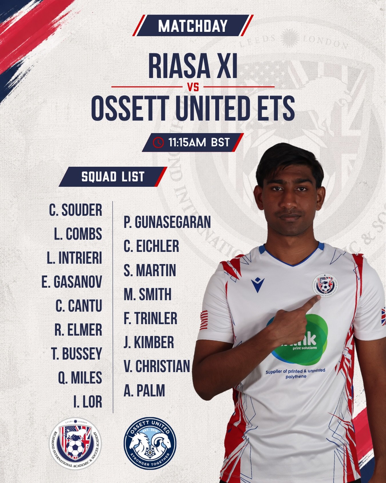 Pre-season starts here. ⚽️

Our men are back in action for the first friendly of pre-season as we take on Ossett United ETS.

🆚 RIASA vs Ossett United ETS
⏰ 11:15AM BST
📺 Live on VEO

#RIASA #PreSeason #Matchday