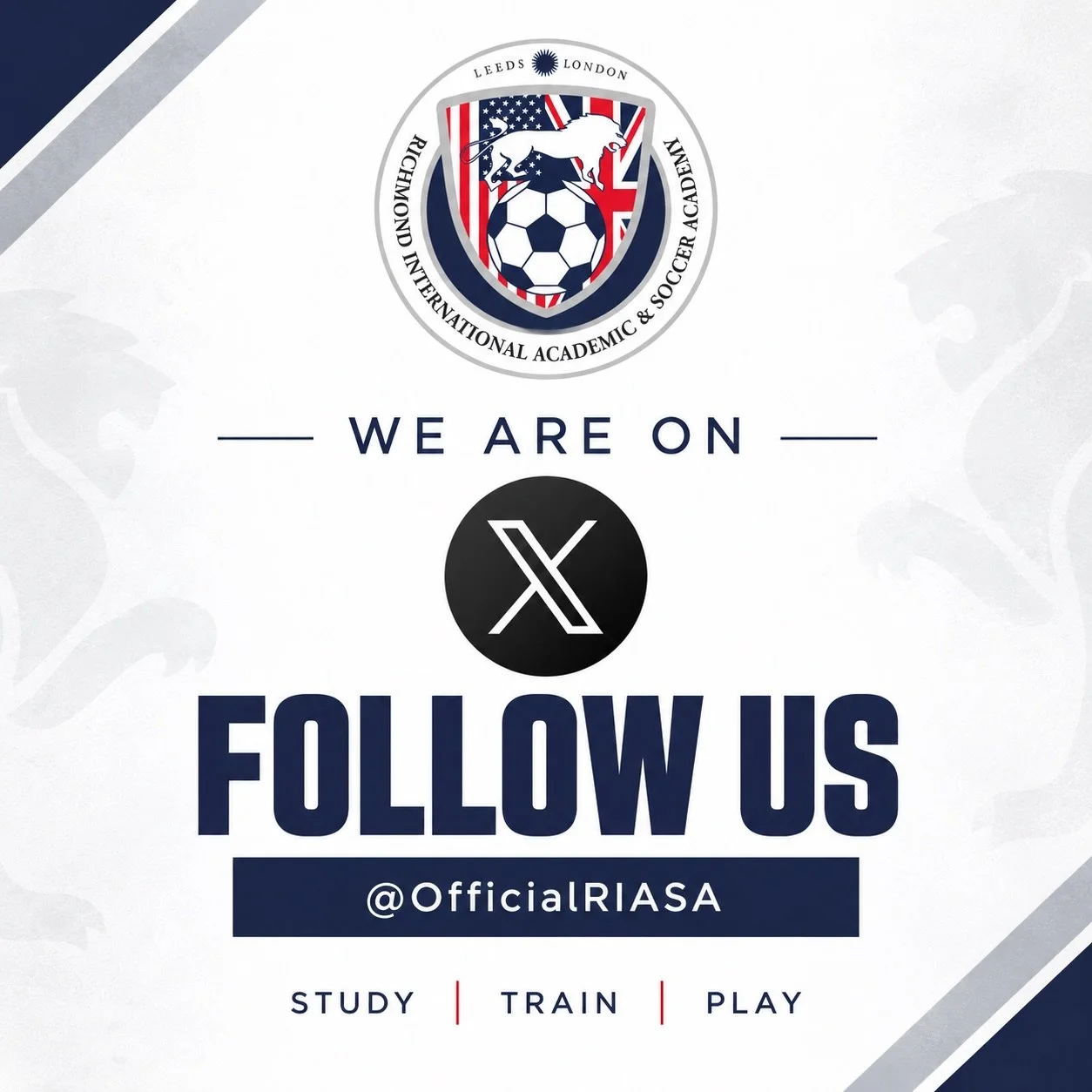 We&rsquo;re now on X. 👋

Follow @ OfficialRIASA for the latest from RIASA - training, matchdays, student-athlete updates and everything happening across Leeds and London.

STUDY. TRAIN. PLAY.

#CollegeSoccer #StudentAthlete #SoccerAcademy #FootballD
